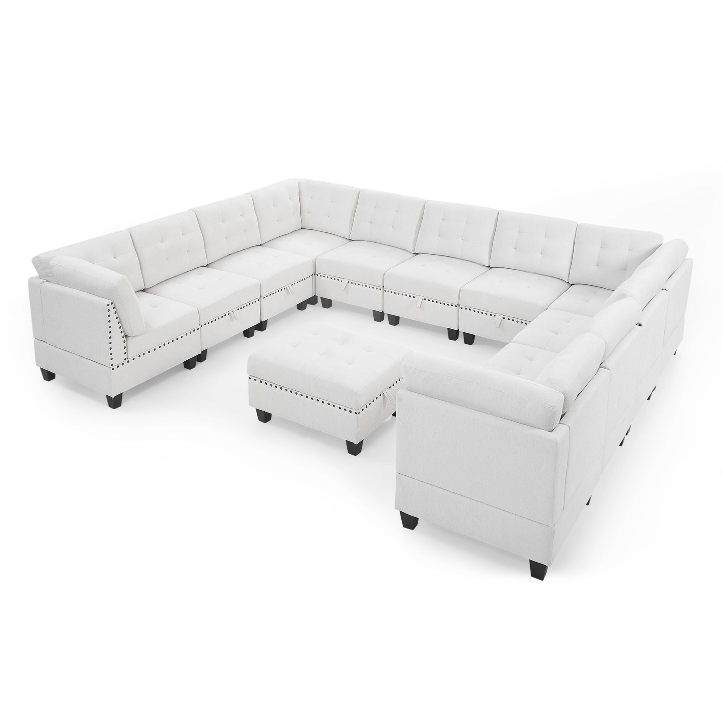 u shape modular sectional with ottoman, ivory