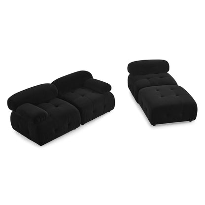 Button Tufted Modular Sectional Sofa, Black Velvet