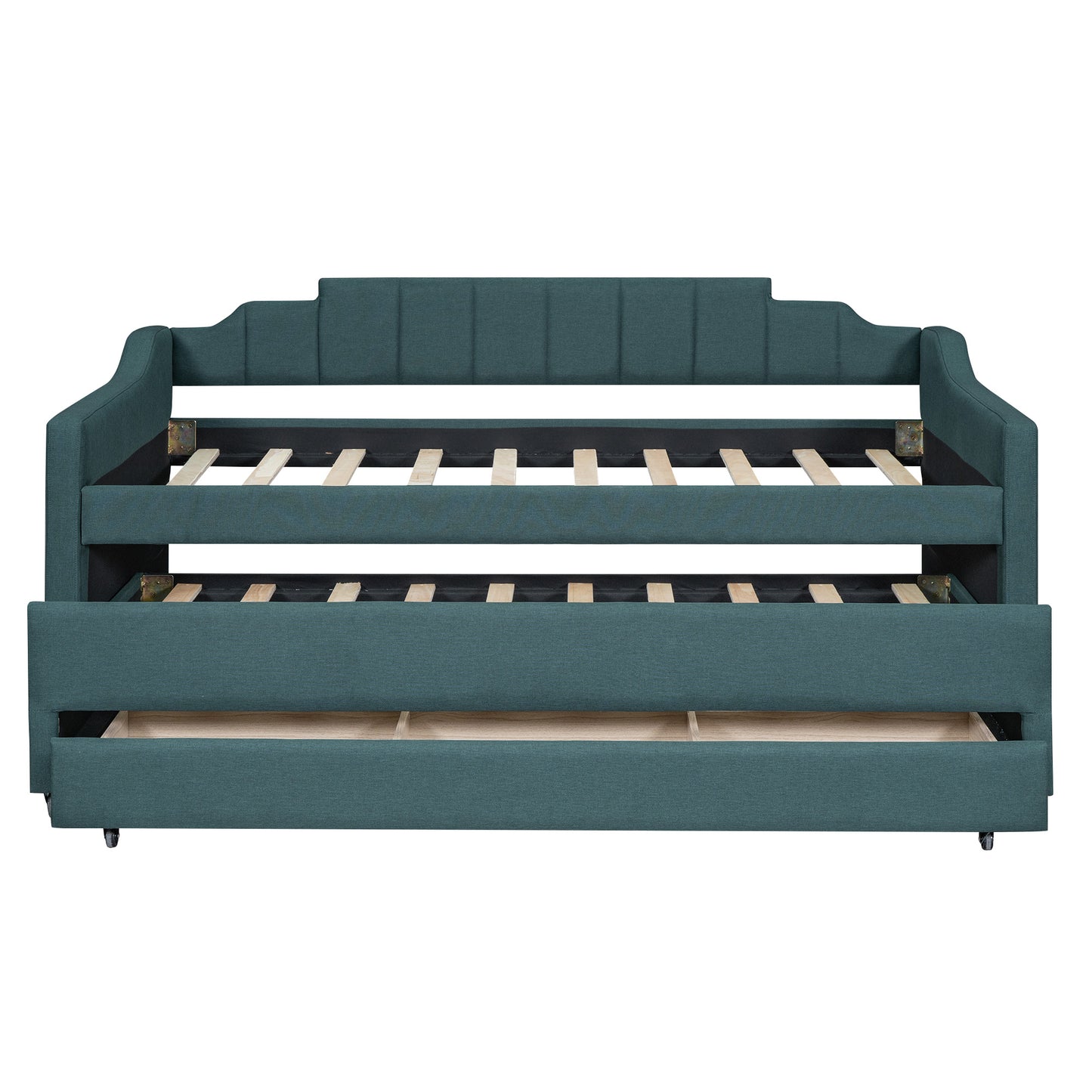 eli upholstered daybed with trundle and three drawers, green