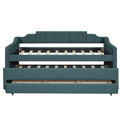 Eli Upholstered Daybed with Trundle and Three Drawers, Green
