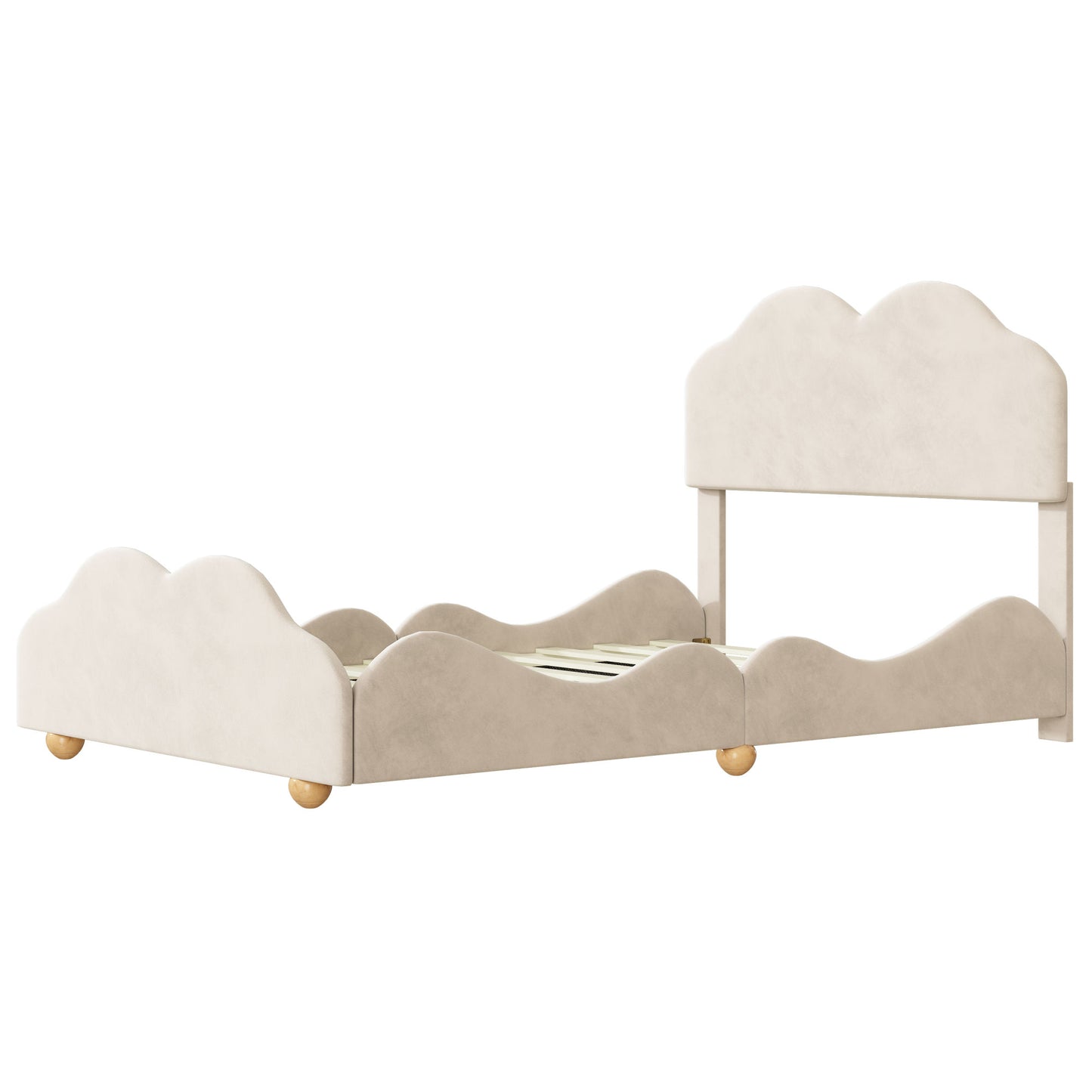 upholstered bed with cloud shaped bed board, beige