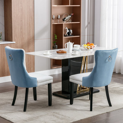 Nikki Collection Modern High-end Tufted Dining Chairs 2-Pcs Set, White+Light Blue