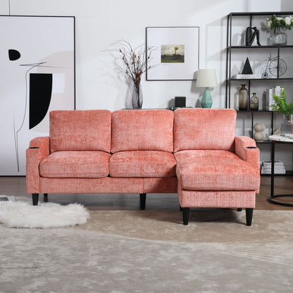 Zara Storage/ Cupholder Sectional Sofa, Pink