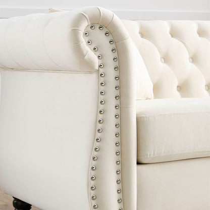 3-seater + 3-seater Combination Sofa, Beige Velvet