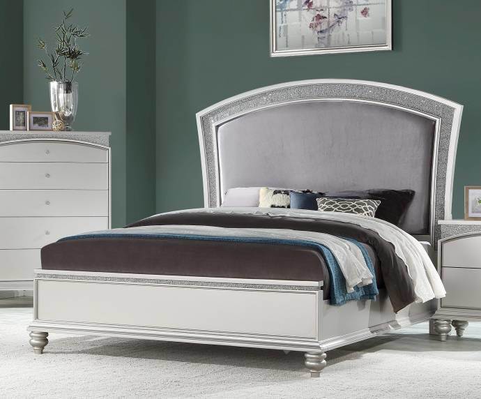 acme maverick queen bed, fabric & platinum