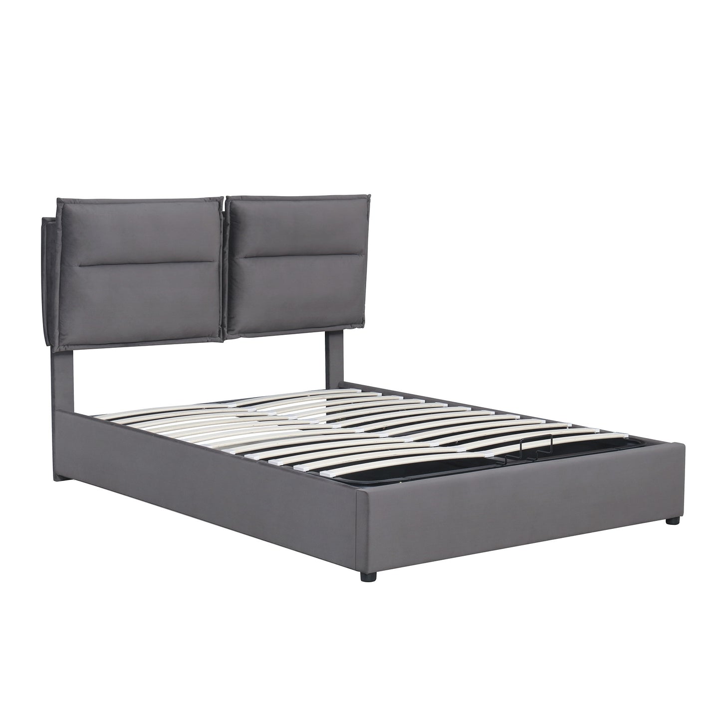 upholstered platform bed with a hydraulic storage system