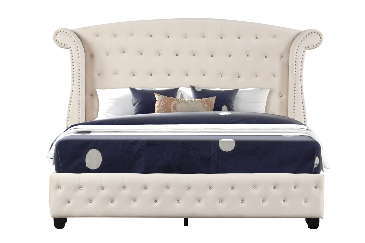 sophia crystal tufted  bed made with wood in cream