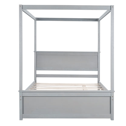 Wood Canopy Bed with Trundle