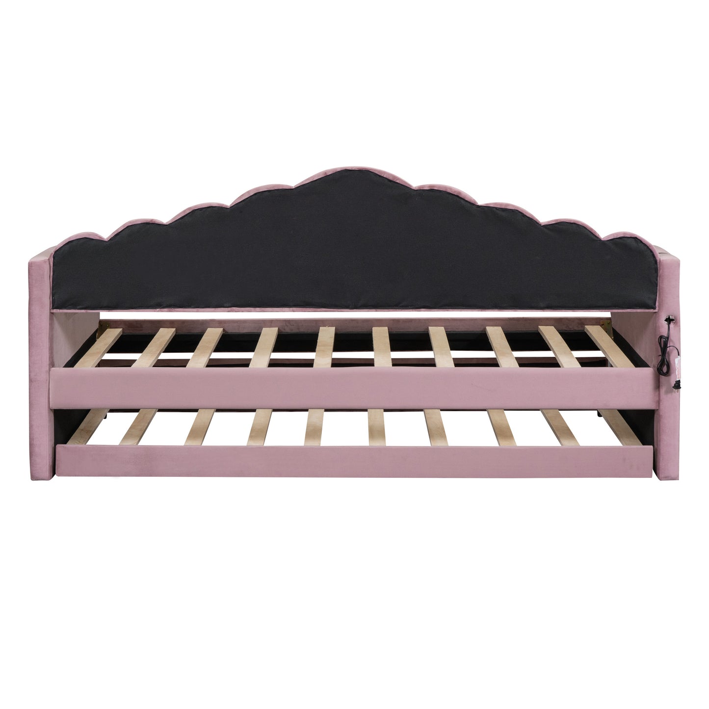 upholstered daybed with trundle & usb charging ports, pink