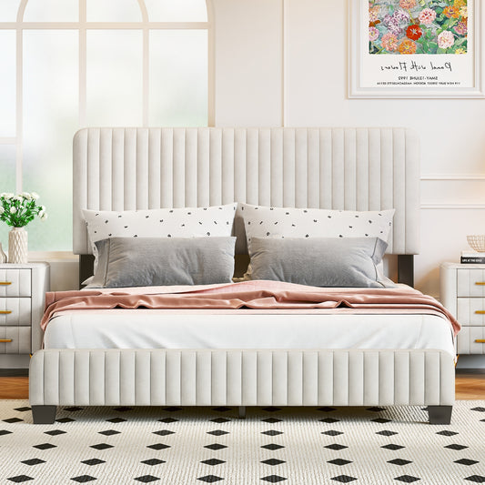 Queen Size Upholstered Platform Bed, Beige
