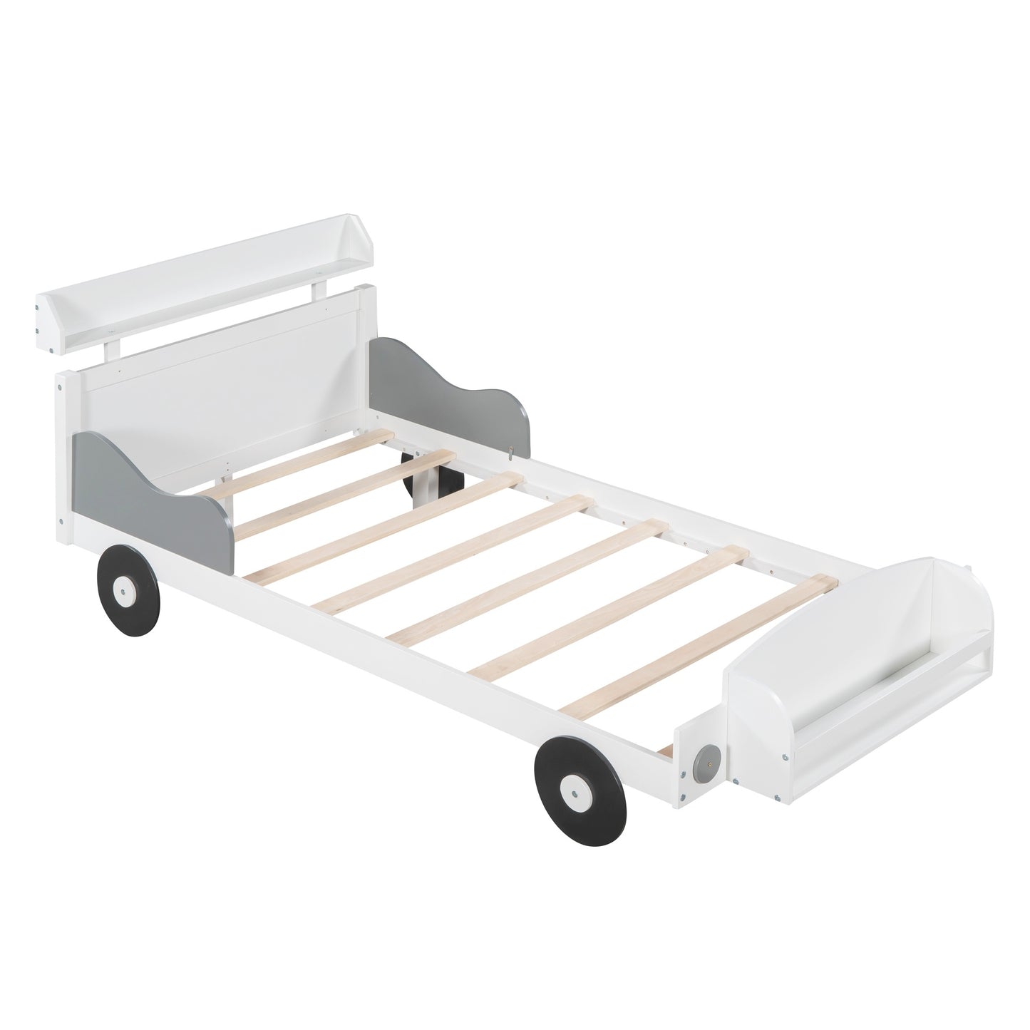 twin size car-shaped platform bed, white