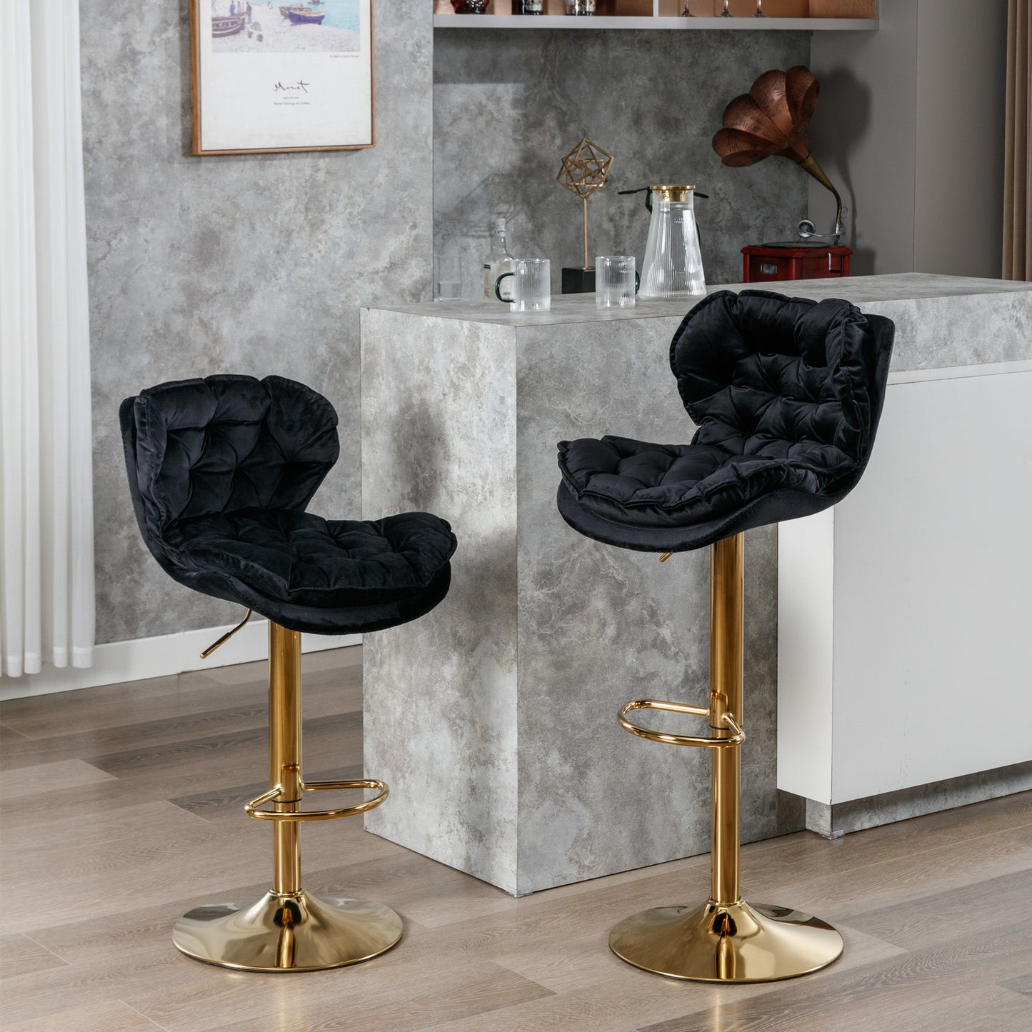 swivel bar stools set of 2, velvet black