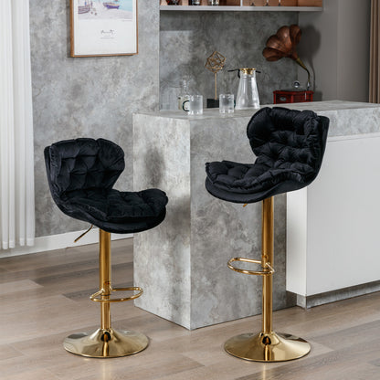 Swivel Bar Stools Set of 2, Velvet Black
