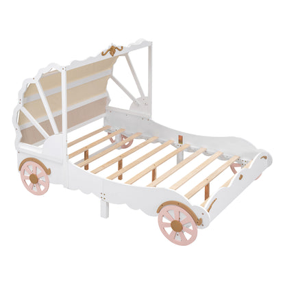 Princess Carriage Bed with Canopy, White+Pink+Gold