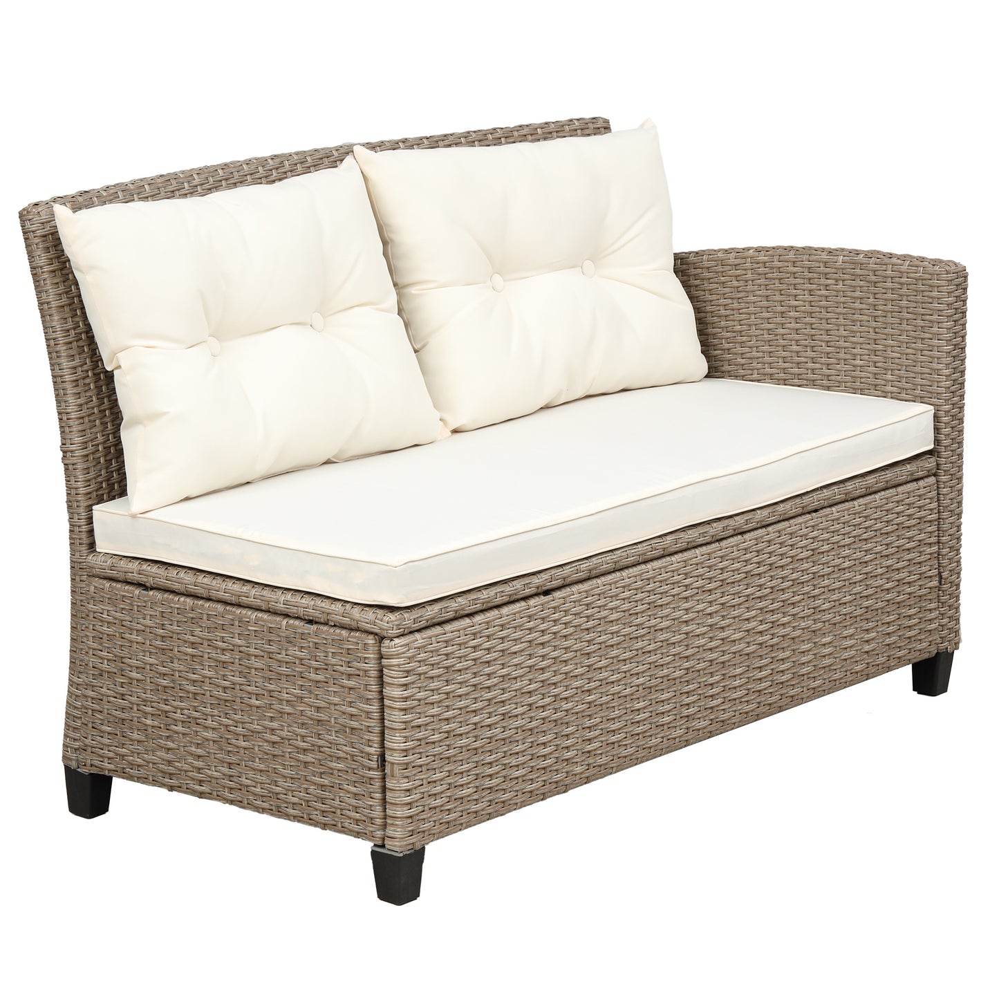 4 piece wicker ratten sectional sofa set with seat cushions, beige brown