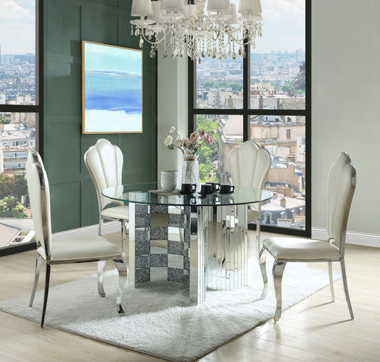 ACME Noralie DINING TABLE Mirrored & Faux Diamonds