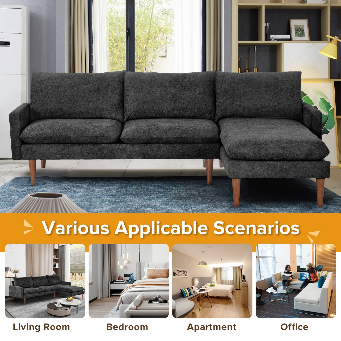 cashmere l shape convertible sectional sofa