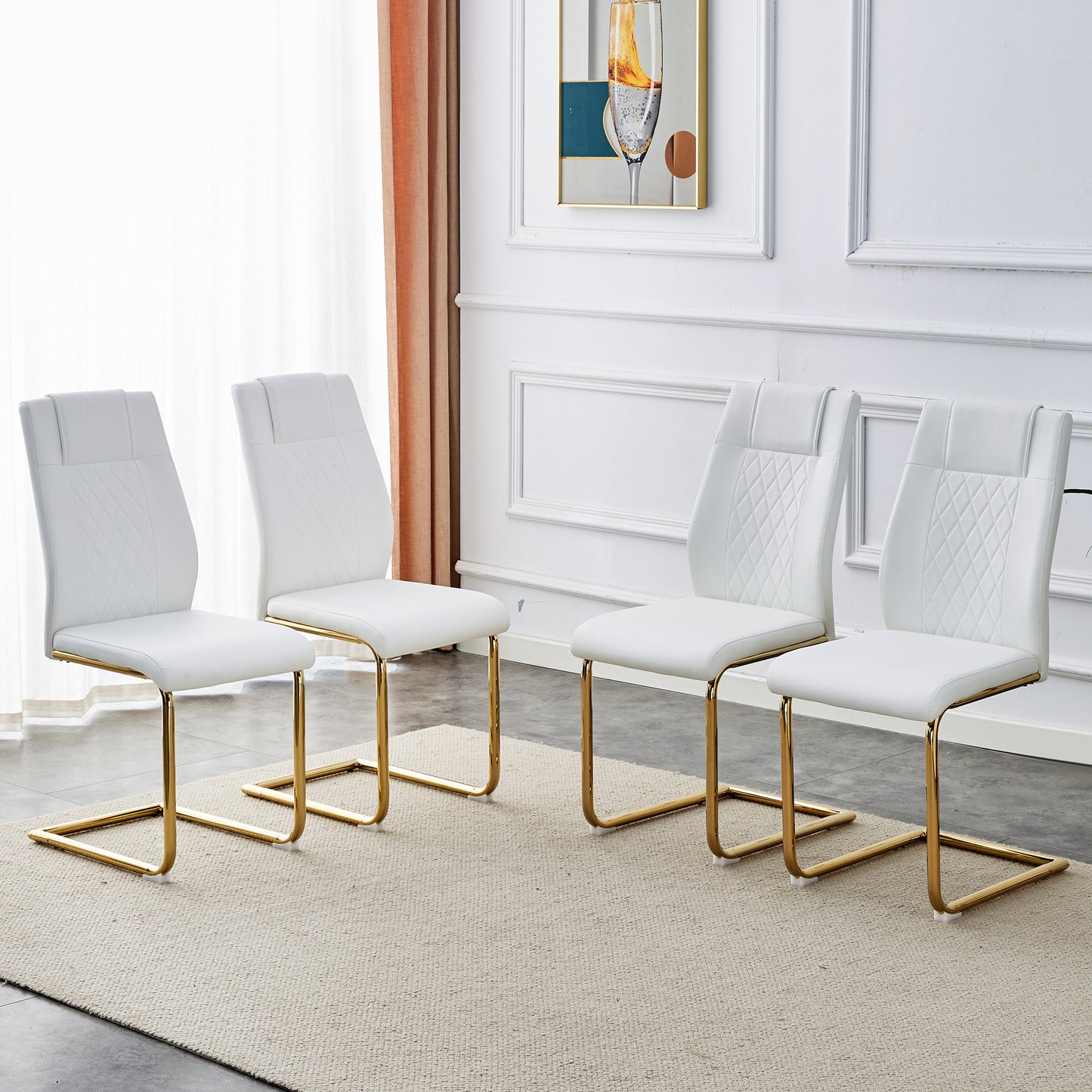faux leather cushion chairs set of 4, white+pu