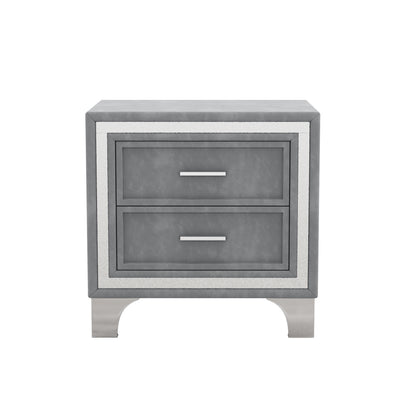 3-Pieces Upholstered Platform Bed with LED Lights and Two Nightstands-Gray