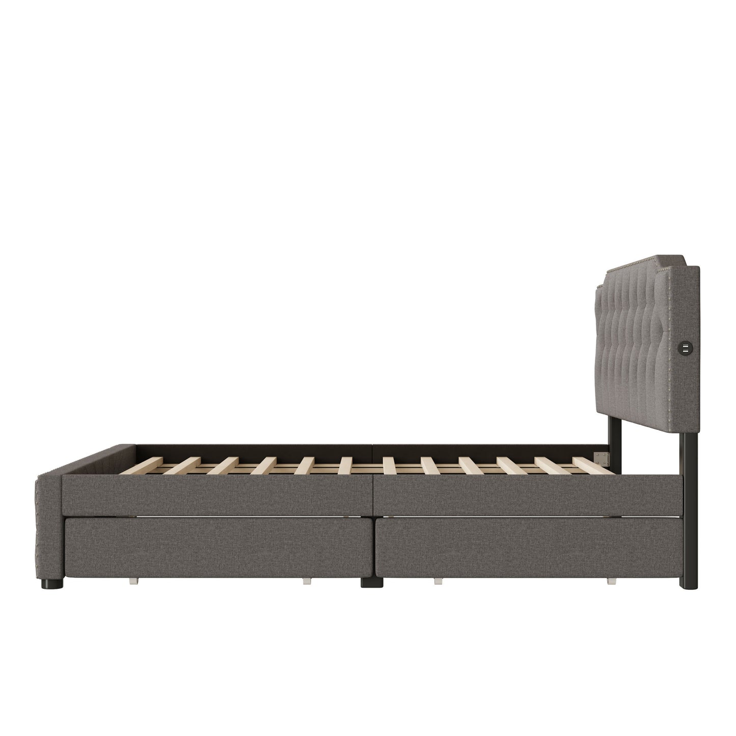 sam upholstered platform bed with 2 drawers and 2 sets of usb ports