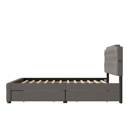 Sam Upholstered Platform Bed with 2 Drawers and 2 sets of USB Ports