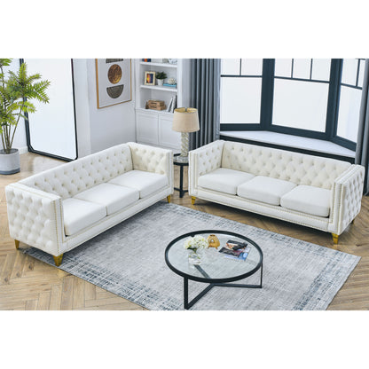 Kate Velvet Upholstered Sofa, Beige Velvet