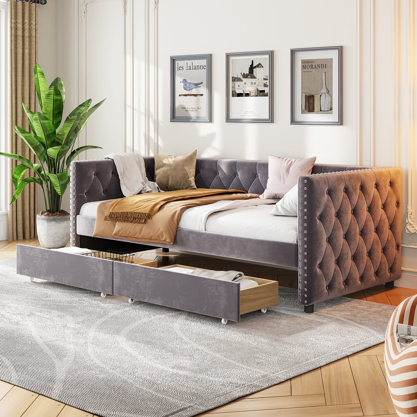 sara velvet upholstered sofa bed
