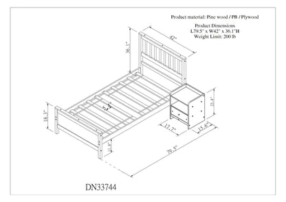 Twin Bed with Headboard & Nightstand, White