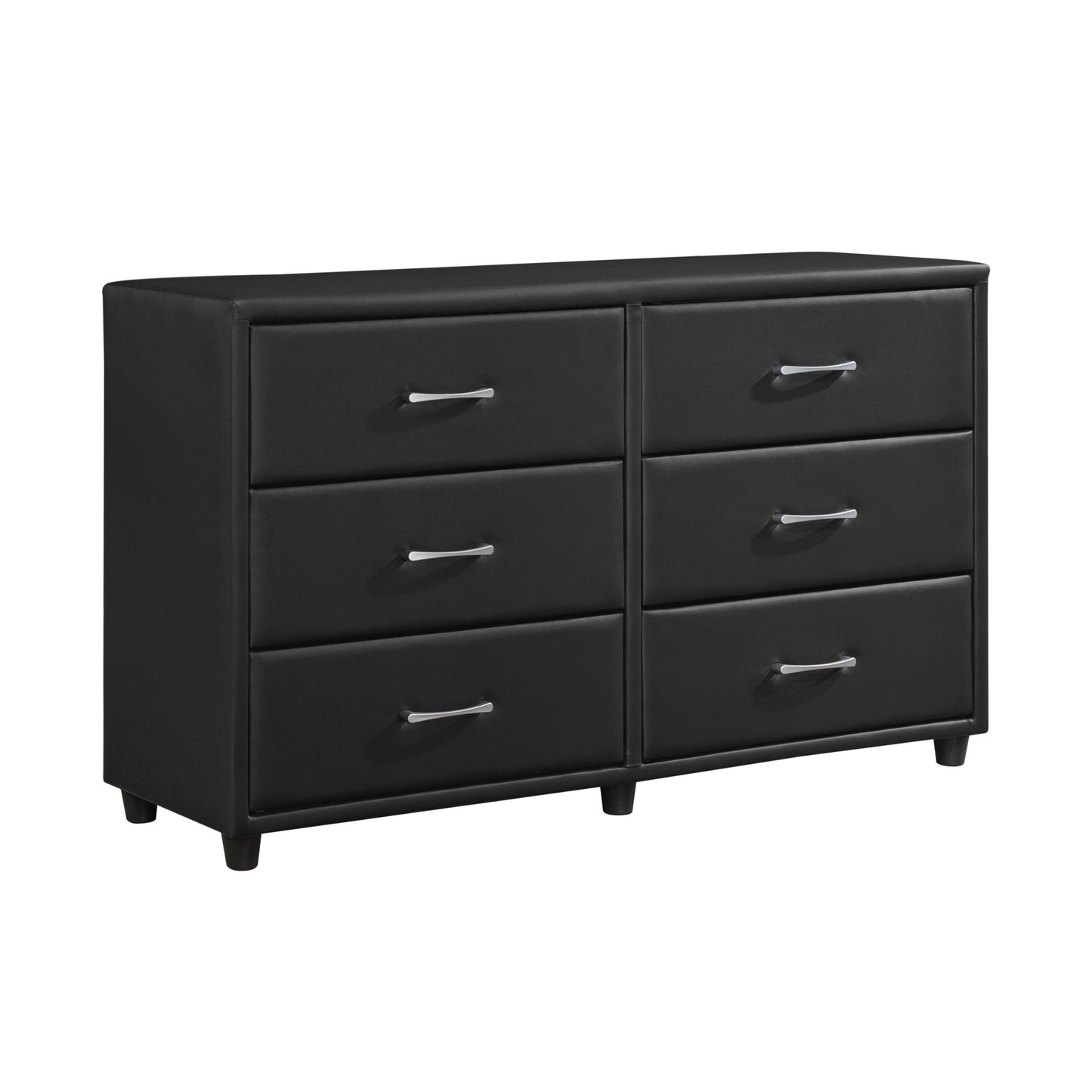 contemporary design black dresser 1pc 6x drawers faux leather upholstery plywood engineered wood