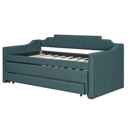 Eli Upholstered Daybed with Trundle and Three Drawers, Green
