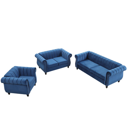 Frosted Velvet Upholstered Sofa Set