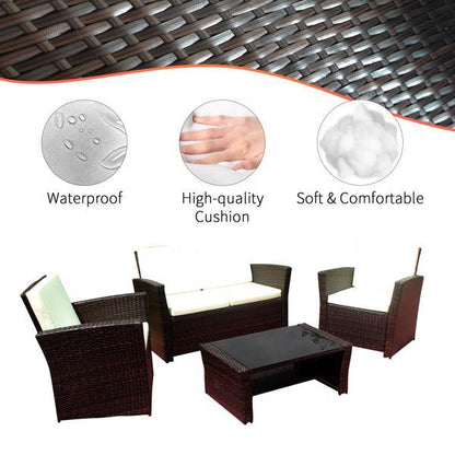 4Pcs Rattan PE Wicker Patio Set
