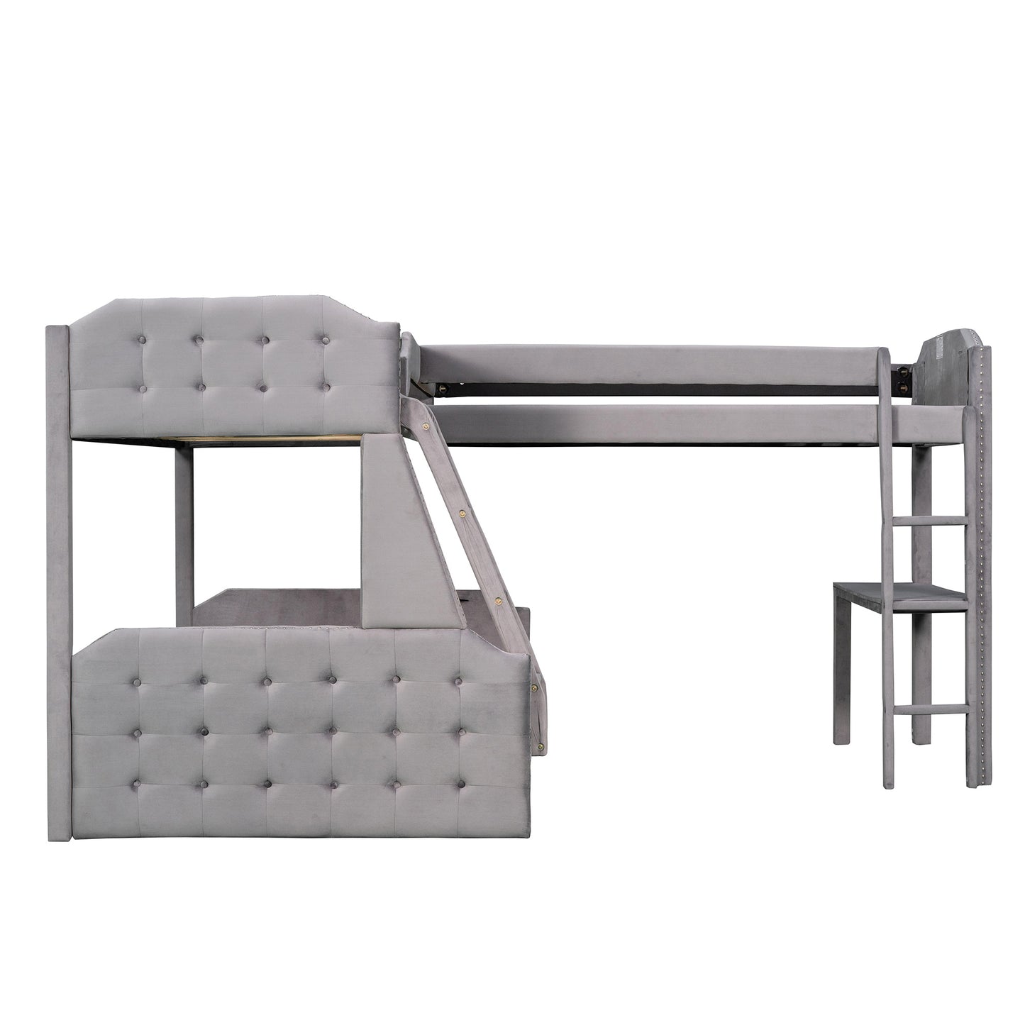 l-shaped twin over full bunk bed and twin sie loft bed with desk