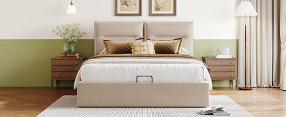 Upholstered Platform bed with a Hydraulic Storage System