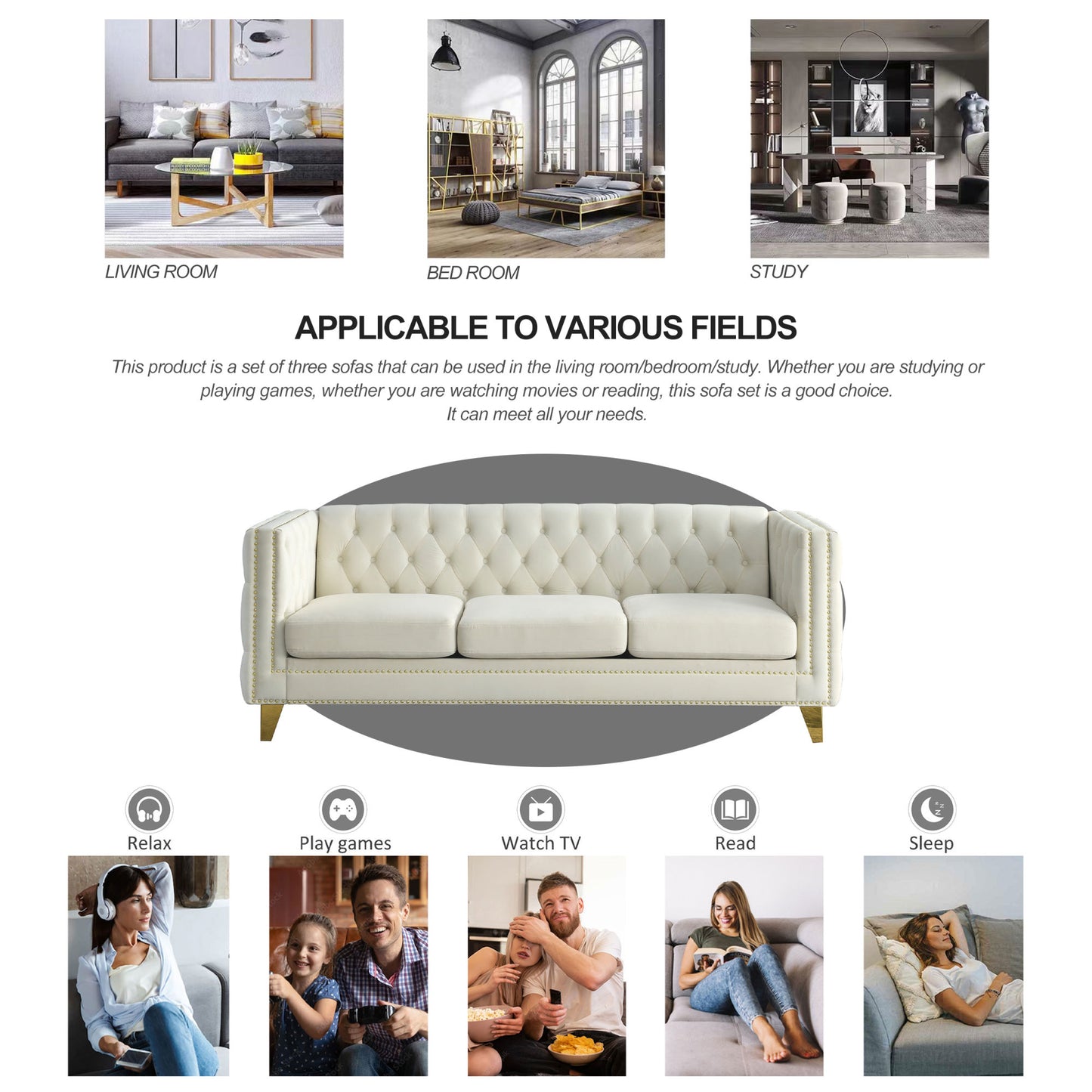 kate velvet upholstered sofa, beige velvet
