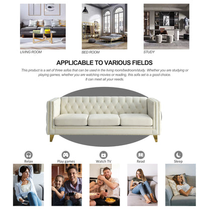 Kate Velvet Upholstered Sofa, Beige Velvet