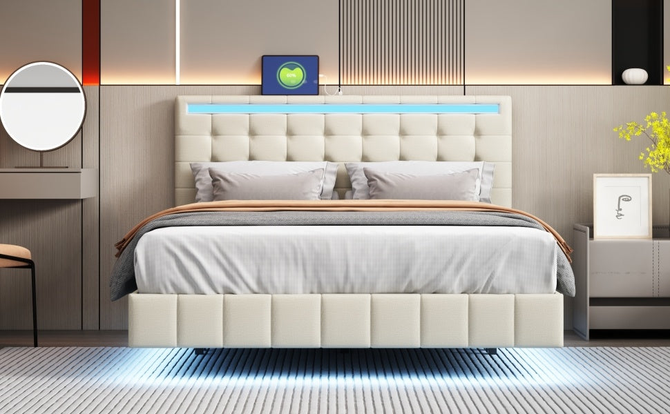 floating bed frame with led lights and usb charging #5