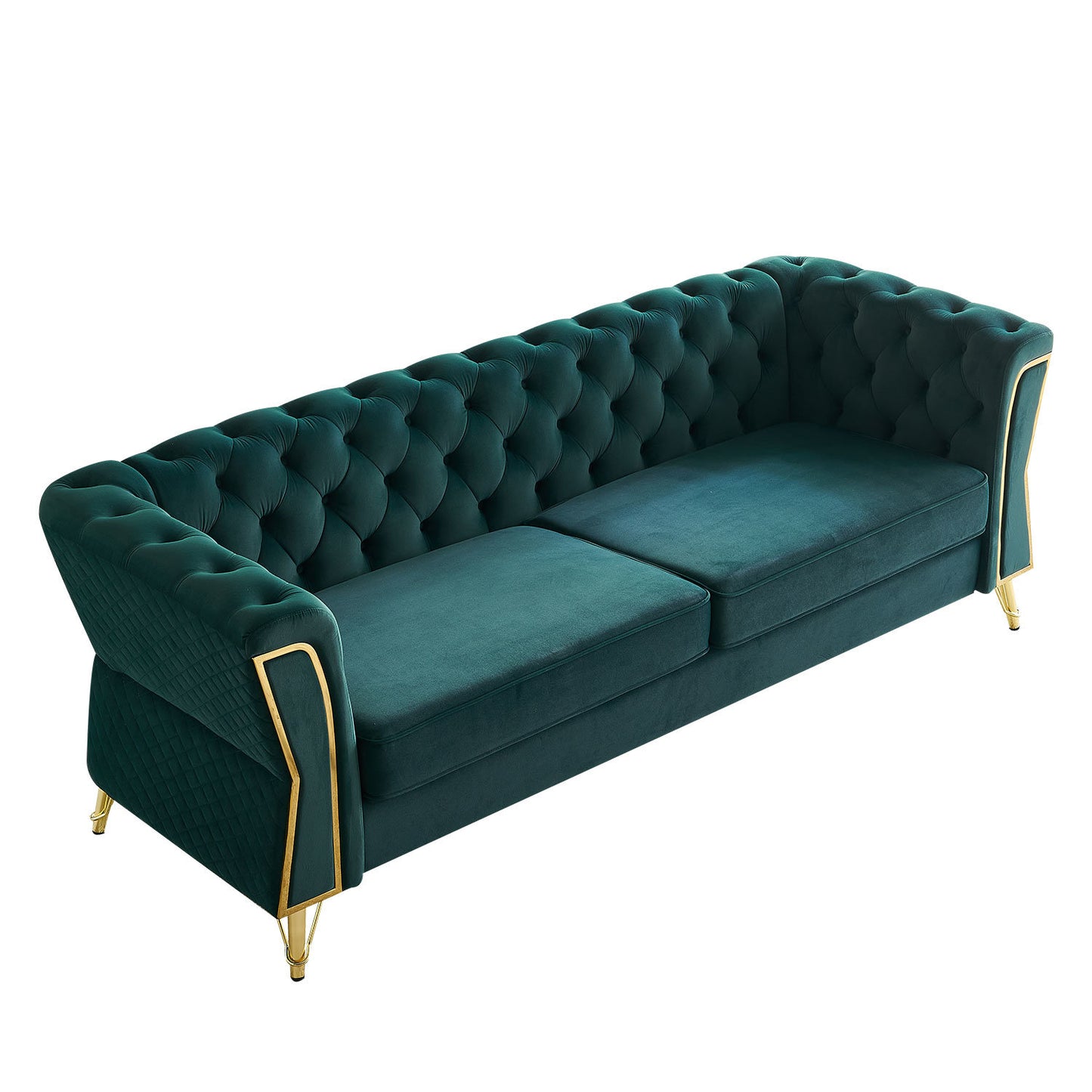 modern tufted velvet sofa, green