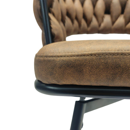 Technical Leather Woven Bar Stool Set of 4, Brown