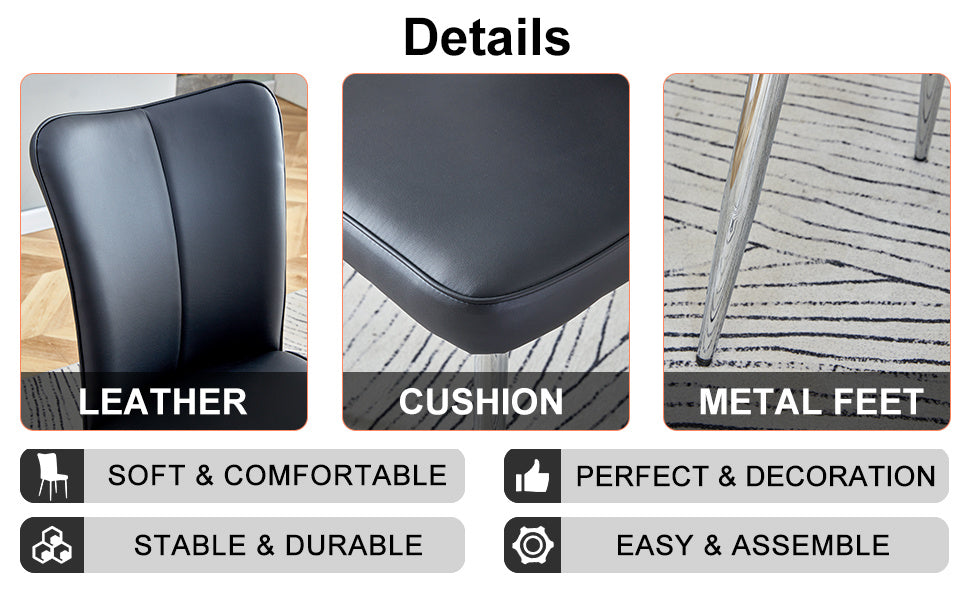 modern leather dining chairs set of 4 chairs, blacks