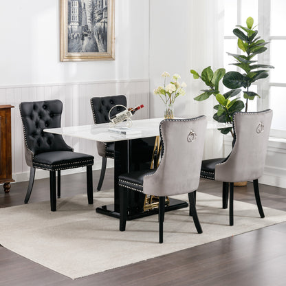 Nikki Collection Modern High-end Tufted Dining Chairs 2-Pcs Set, Black+Gray
