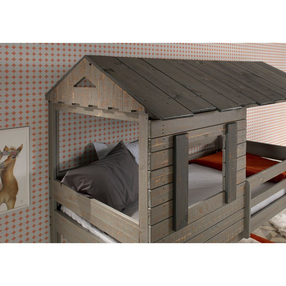 acme darlene twin/twin bunk bed, rustic gray
