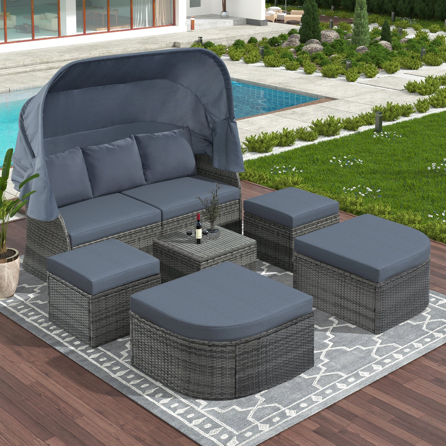 daybed/sunbed with retractable canopy set
