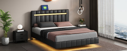 Floating Bed Frame with LED Lights and USB Charging #3