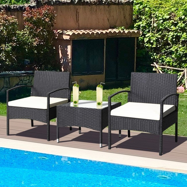 3 pieces patio wicker rattan furniture set with cushion