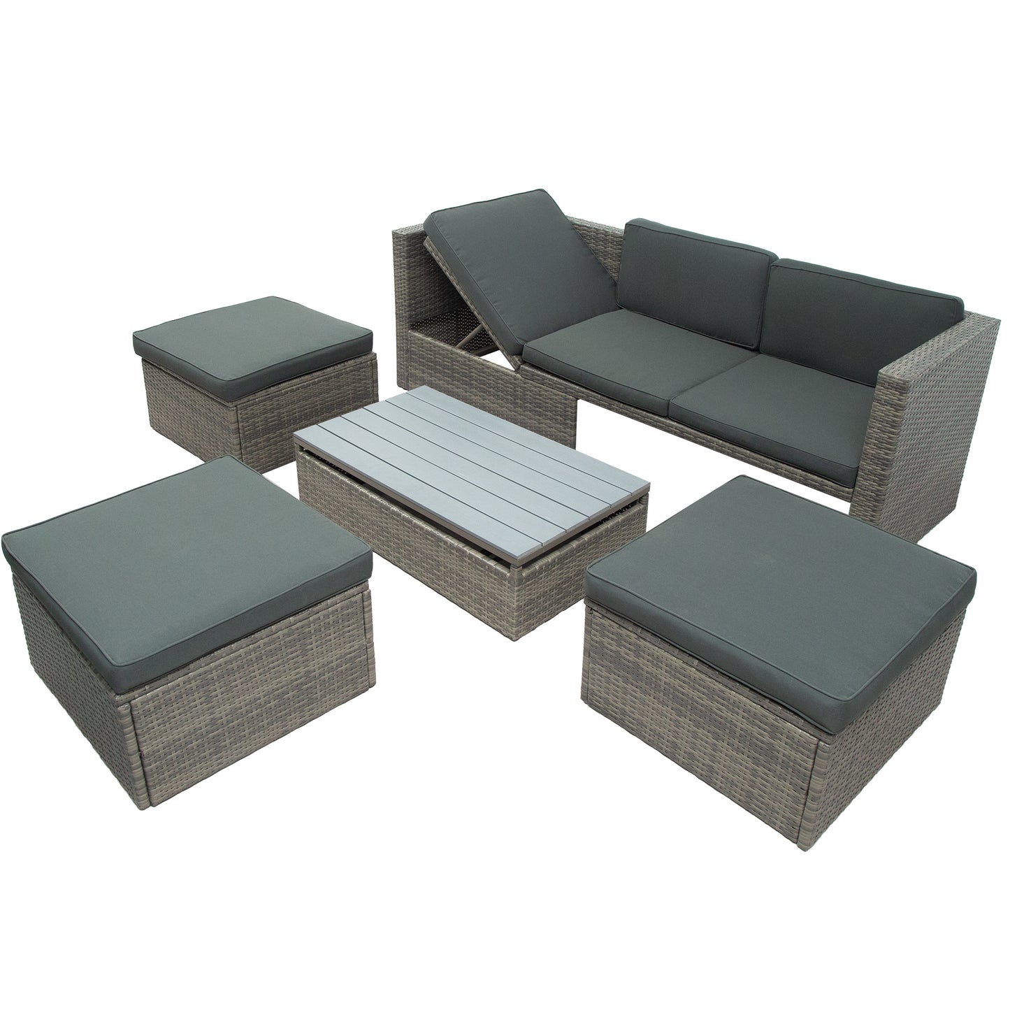 5-piece patio wicker sofa set cushions; ottomans and lift top coffee table included