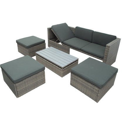 5-Piece Patio Wicker Sofa Set Cushions; Ottomans and Lift Top Coffee Table included