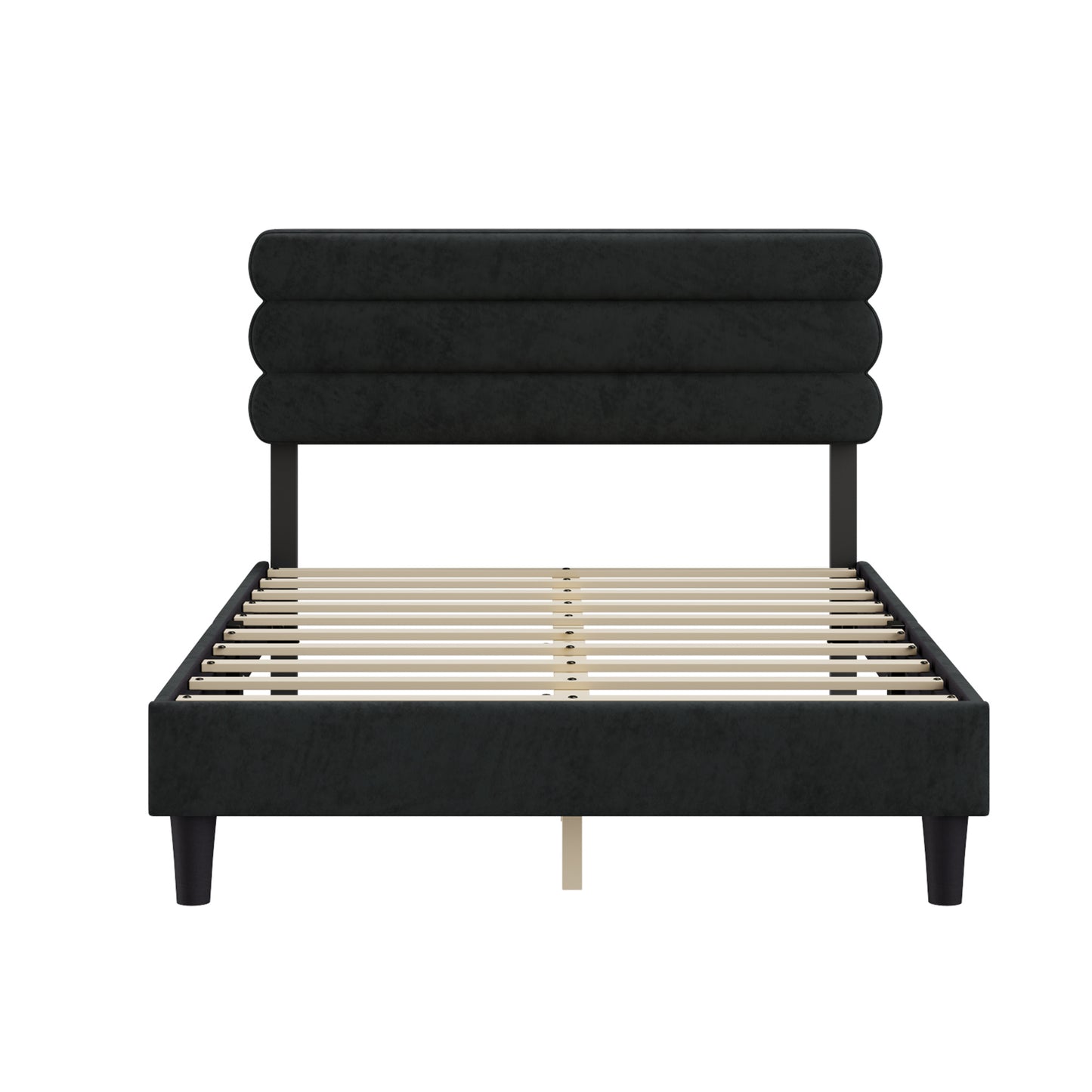rudy queen bed frame with headboard, dark grey