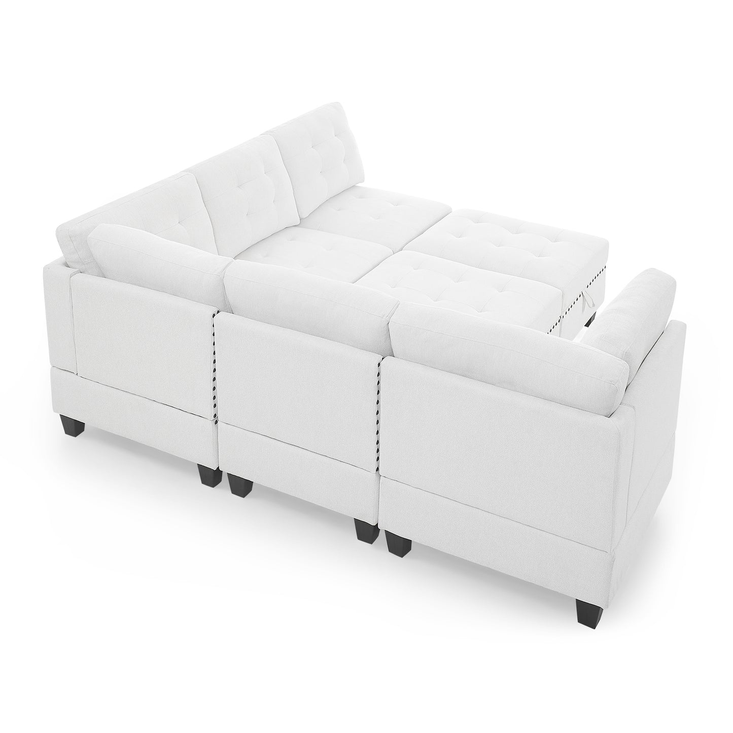 l shape modular sectional sofa includes 2 ottomans, ivory chenille