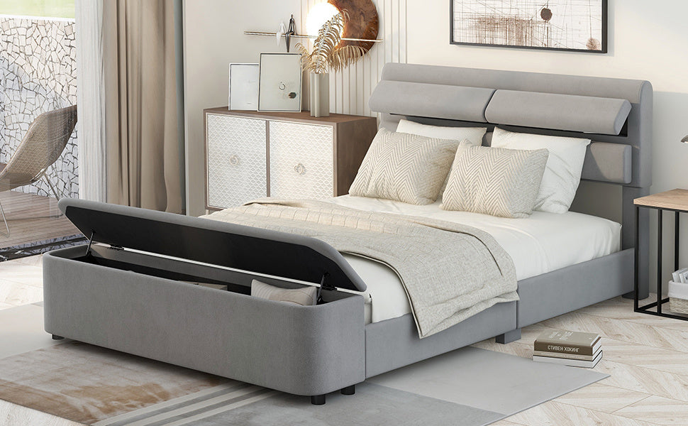 retro upholstery bed with storage headboard